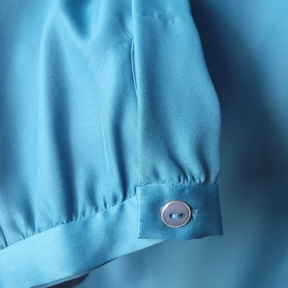 VTG Blue Label Pendleton Teal Long Sleeve Blouse Size 10 Keyhole Clousure Back - Picture 7 of 10